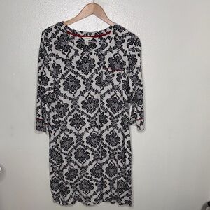 Soma Black White Damask 3/4 Sleeve Nightgown Women Size L